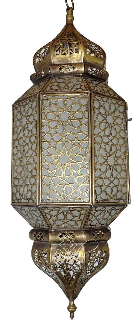 Hanging Brass Lantern with White Glass