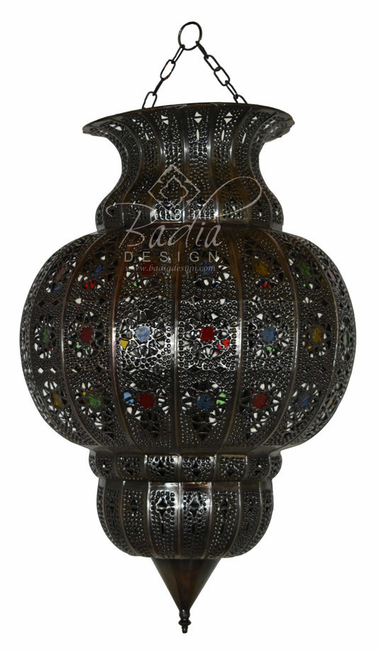 Hanging Lantern with Multi-Color Glass Eyelets