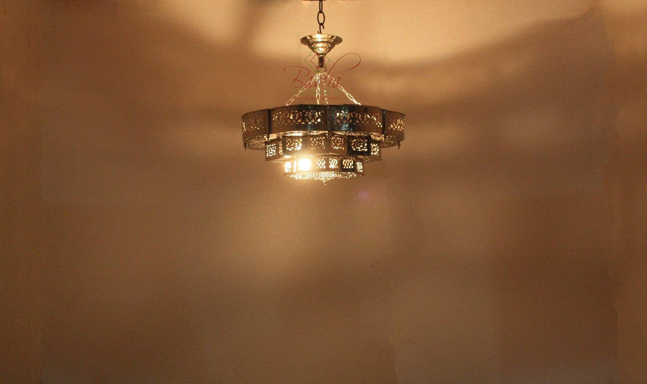 Layered Hanging Brass Silver Lantern