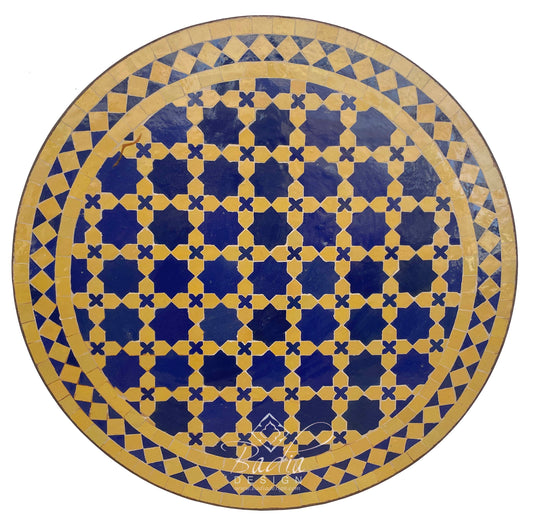 Blue and Yellow Intricately Designed Tile Table Top
