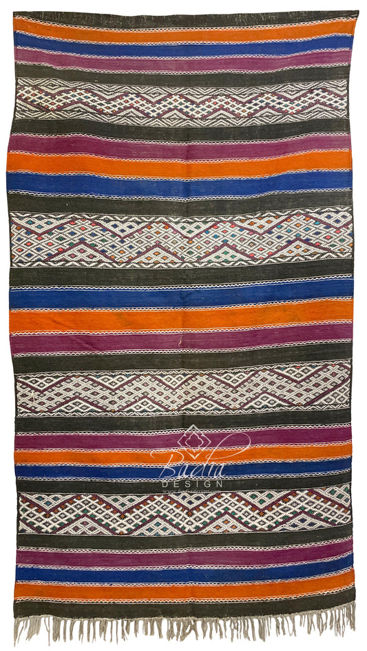 Vivid Color Moroccan Kilim Rug with Tribal Designs