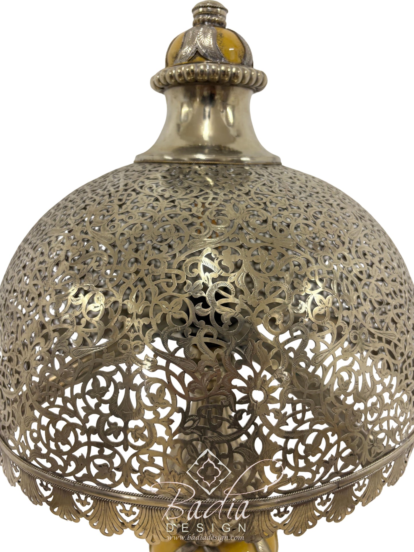 Intricately Designed Silver and Ceramic Desktop Lamp