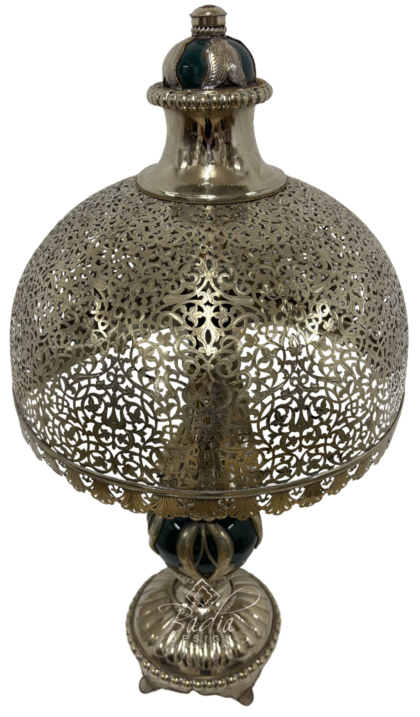 Intricately Designed Silver and Ceramic Desktop Lamp