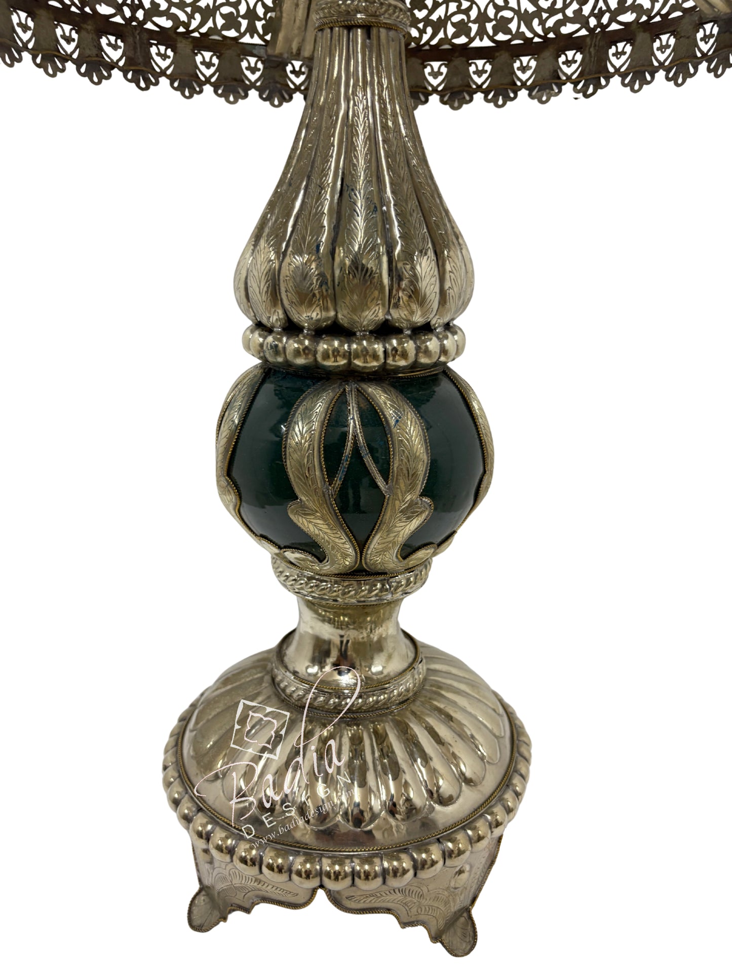 Intricately Designed Silver and Ceramic Desktop Lamp