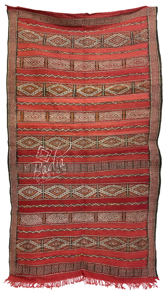 Long Red Multi-Color Moroccan Kilim Rug