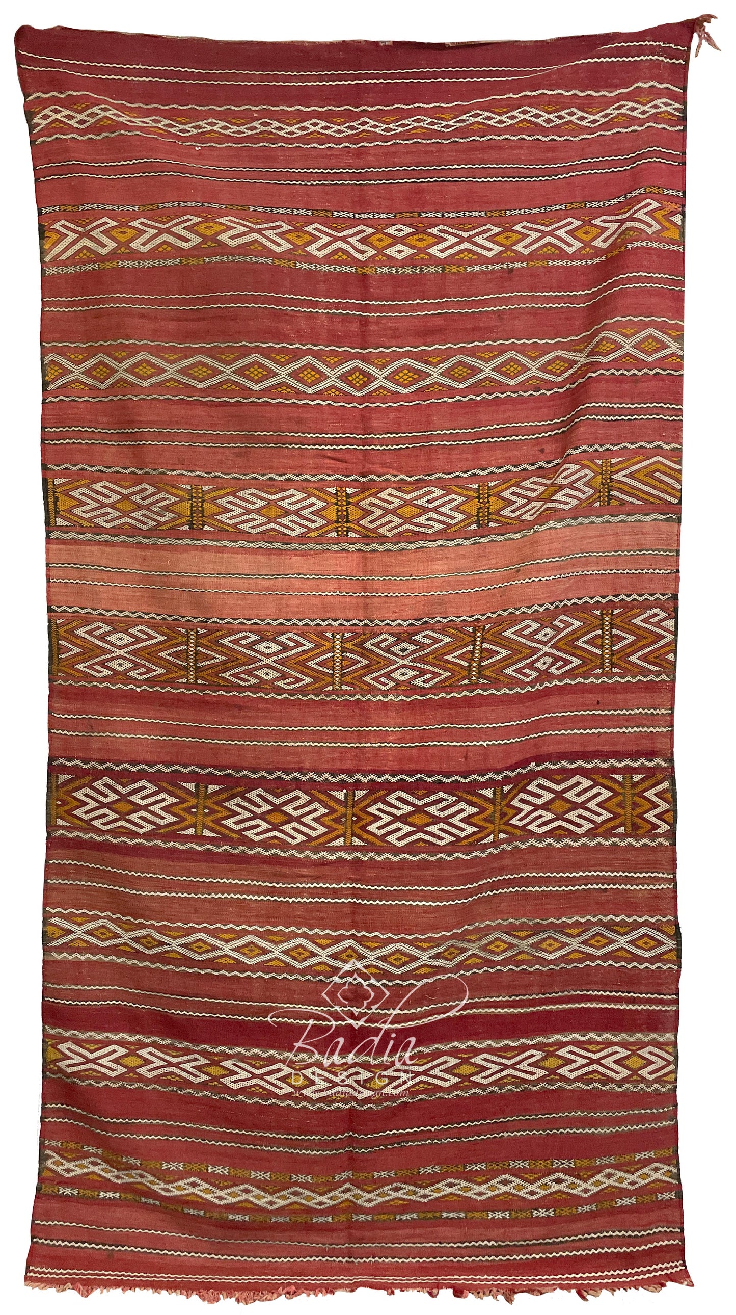 Red Authentic Kilim Rug with Tribal Designs