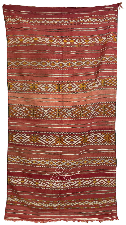 Red Authentic Kilim Rug with Tribal Designs