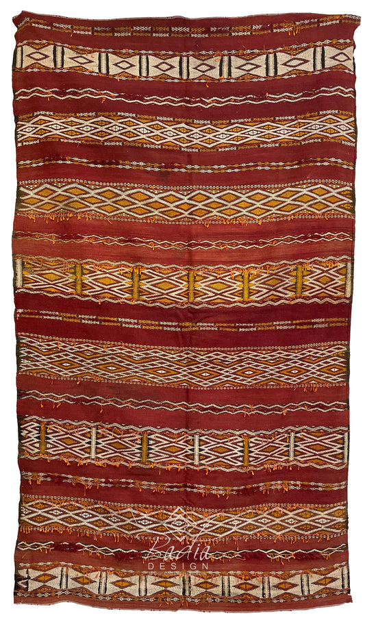 Red Multi-Color Handmade Moroccan Kilim Rug
