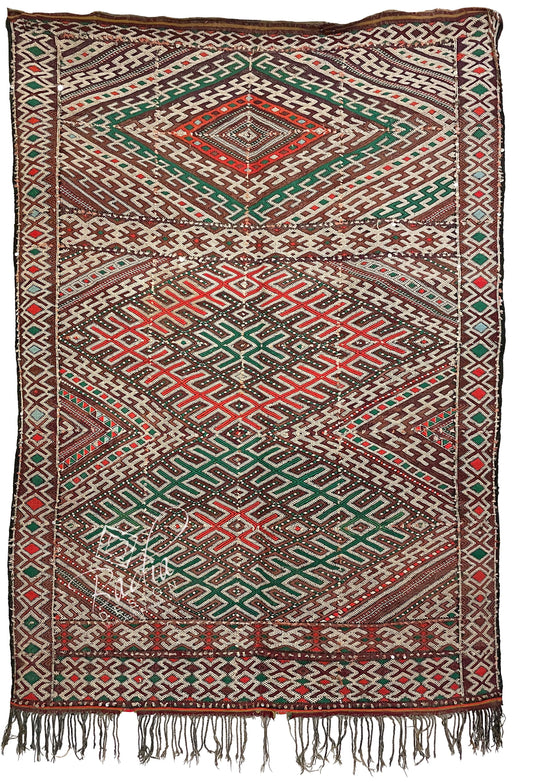 Moroccan Multi-Color Kilim Rug with Tribal Designs