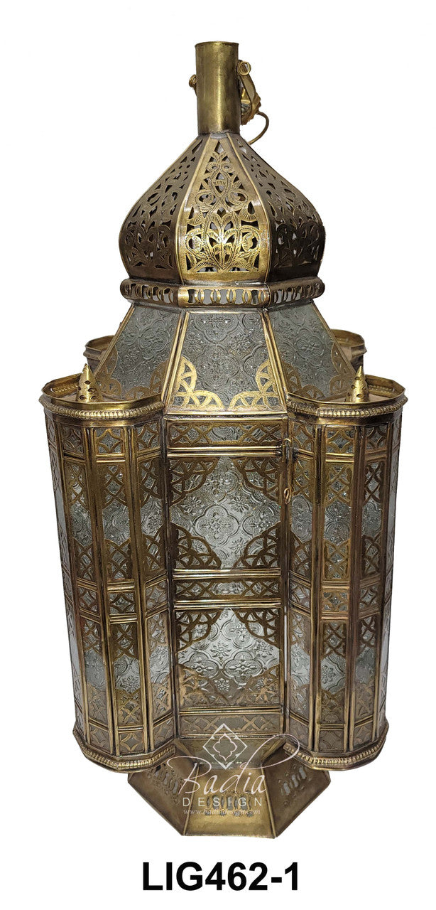 Large Brass Floor Lantern with Frosted Glass