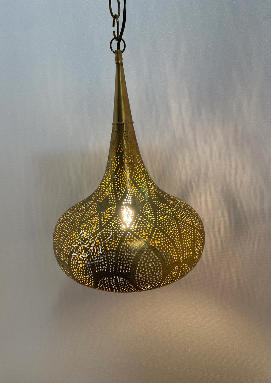 Intricately Designed Teardrop Shaped Brass Lantern