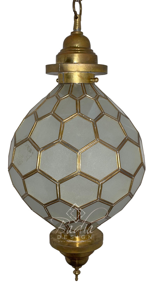 Round Hanging Brass Lantern with White Glass
