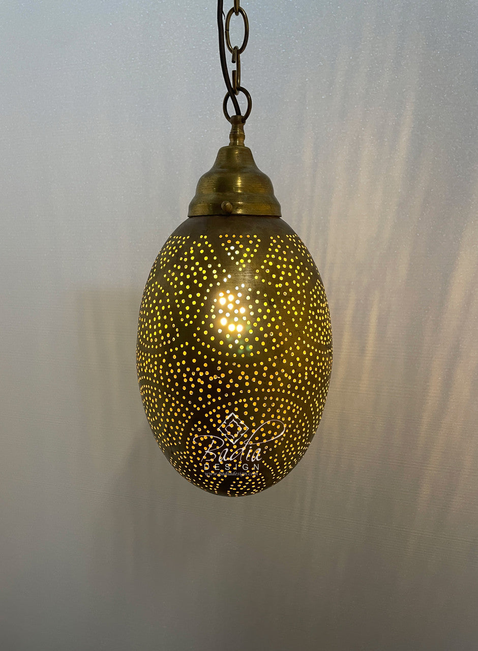 Hand-Punched Ornate Brass Hanging Lantern