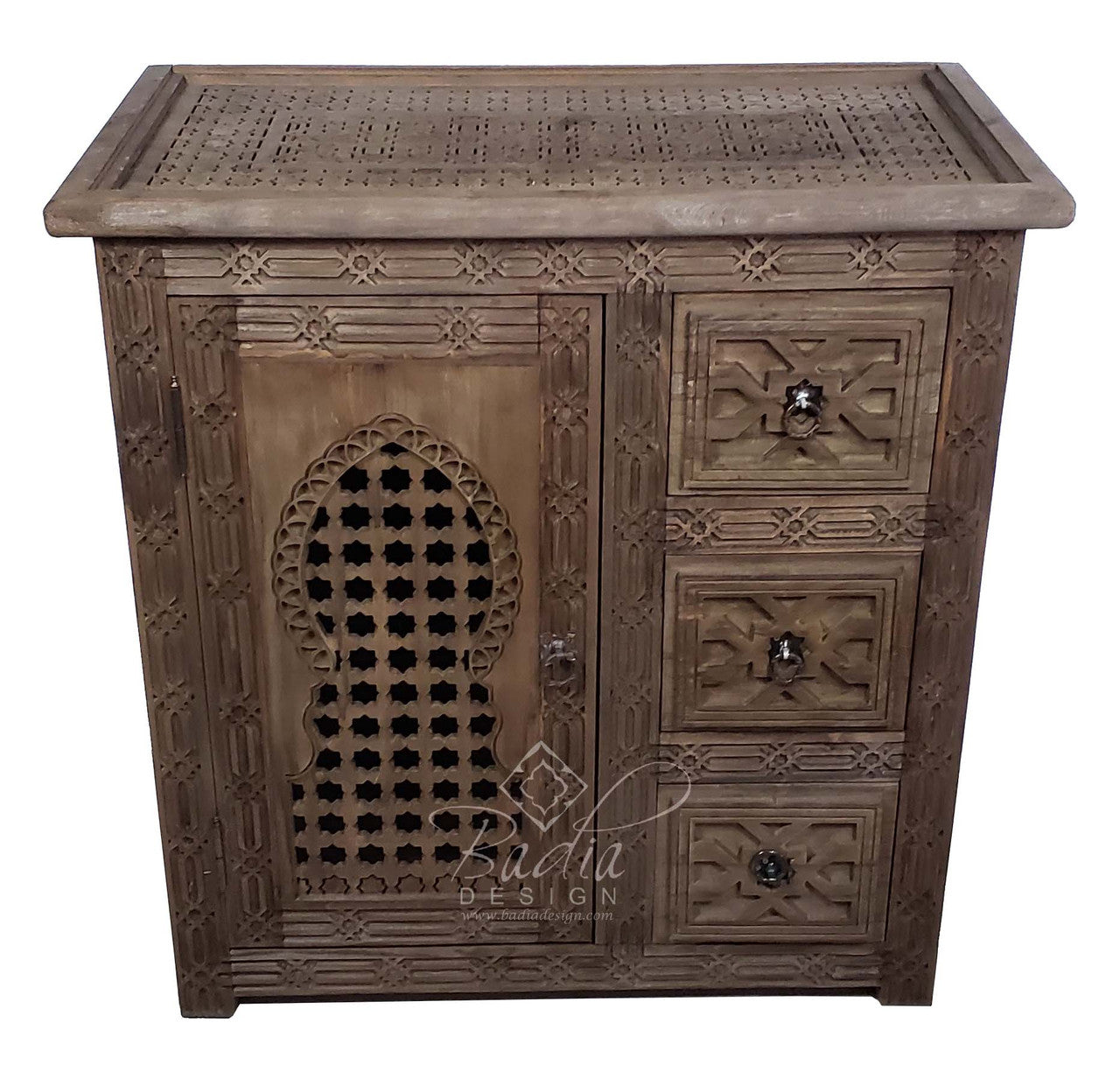 Light Stained Hand Carved Wooden Cabinet