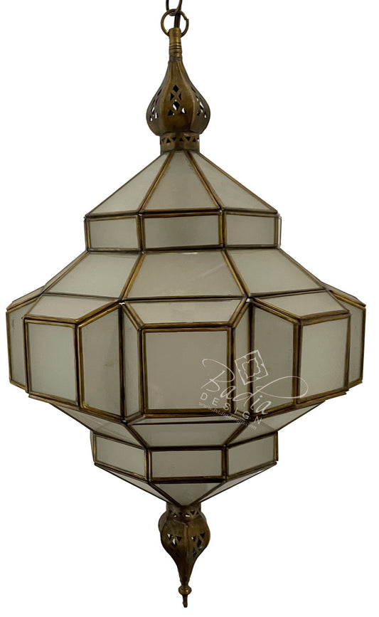 Hanging Brass Lantern with White Glass