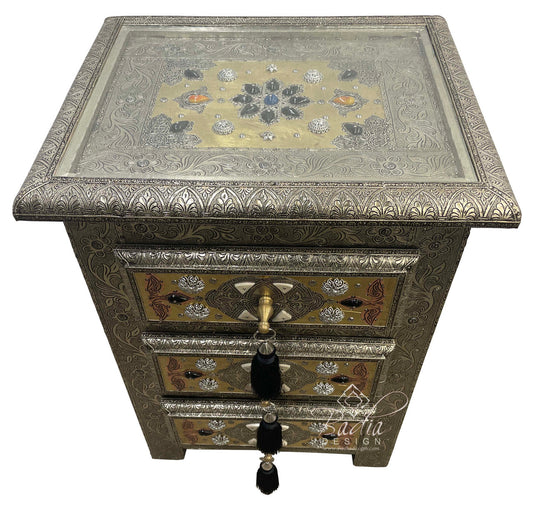 Embossed Metal and Bone Multi-Color Nightstand