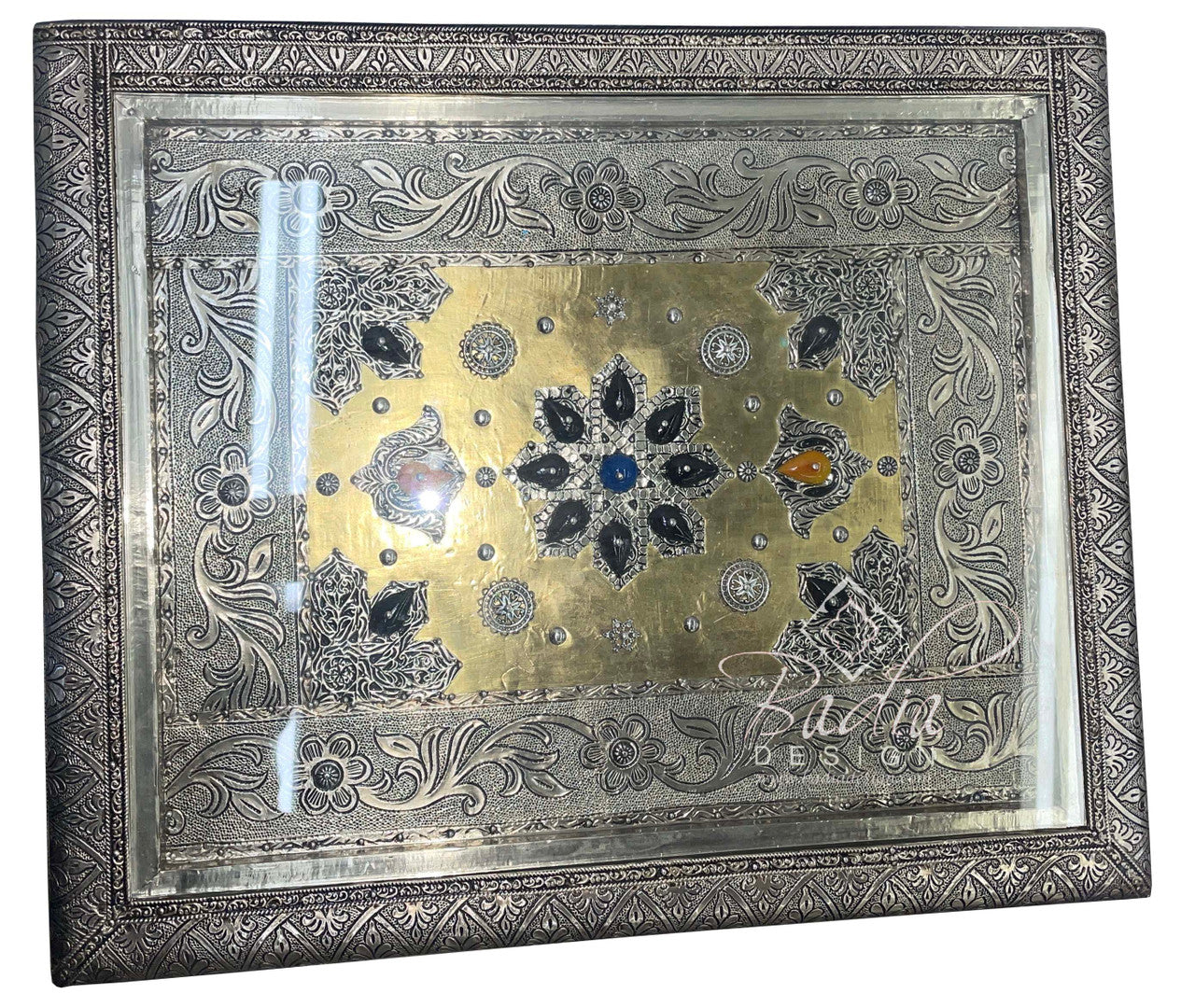 Embossed Metal and Bone Multi-Color Nightstand