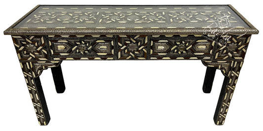 Metal and Bone Inlay Console with Two Drawers