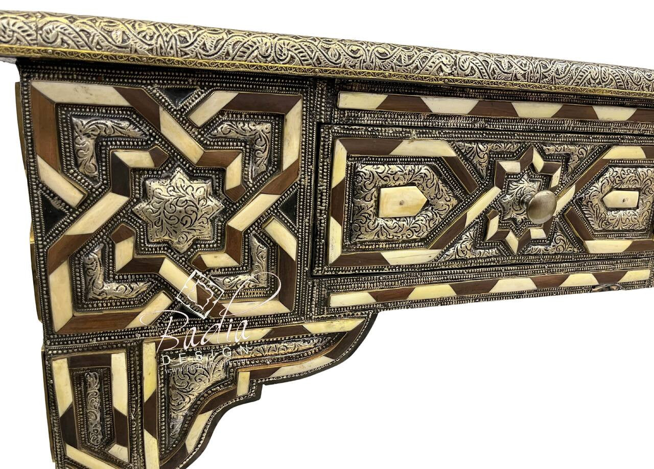 Metal and Bone Inlay Console with Two Drawers