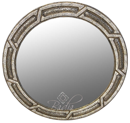 Round Metal and White Bone Mirror