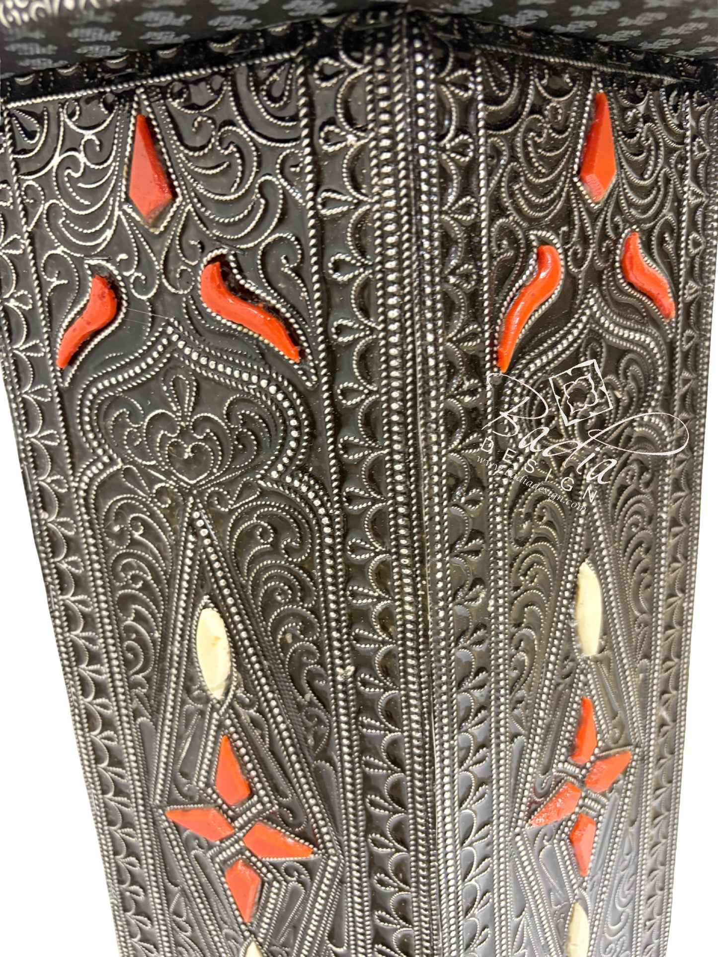 Octagon Shaped Metal and Bone Side Table with Glass Top