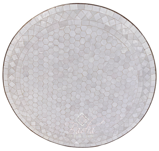 Intricately Designed White Round Tile Table Top