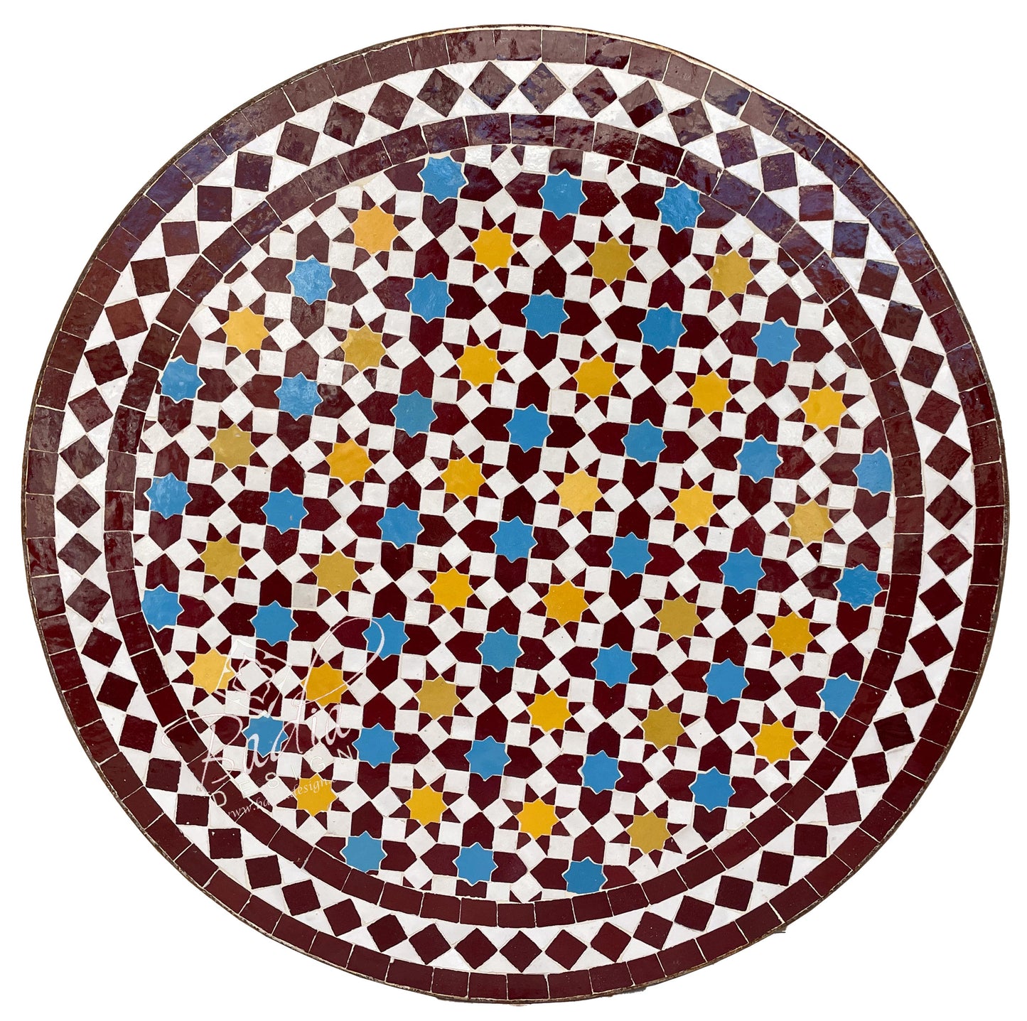 Intricately Designed Multi-Color Round Tile Table Top