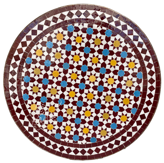 Intricately Designed Multi-Color Round Tile Table Top