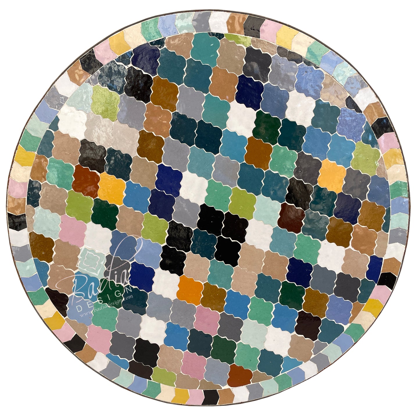 Intricately Designed Round Multi-Color Tile Table Top