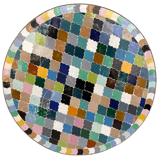 Intricately Designed Round Multi-Color Tile Table Top