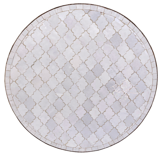 Intricately Designed White Round Tile Table Top