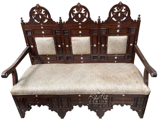 Mother of Pearl Inlay Bench with Fabric Seat