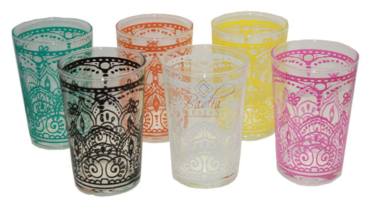 Multi Color Mediterranean Tea Glass Set - Pack 6