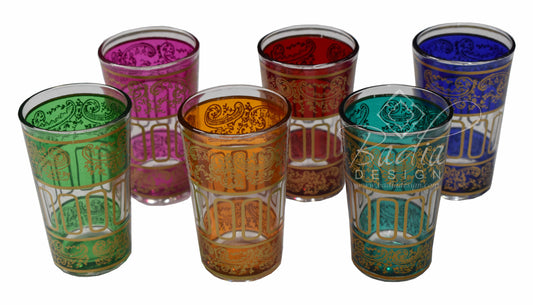 Moroccan Multi Color Tea Glass Set - Pack of 6