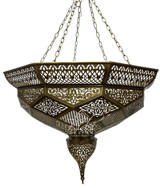 Multi-Tiered Brass Chandelier with Geometric Designs