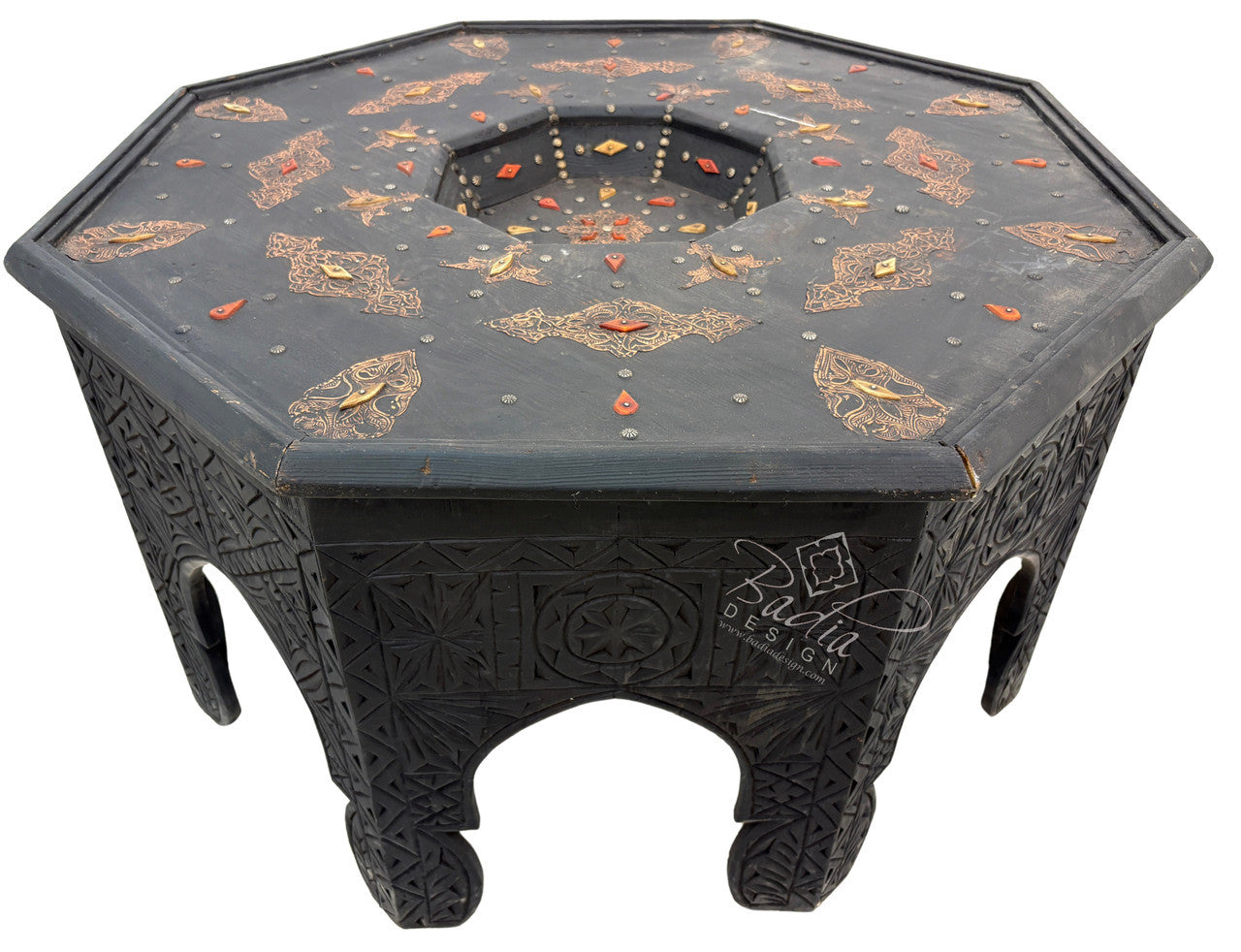 Octagon Embossed Metal and Bone Table