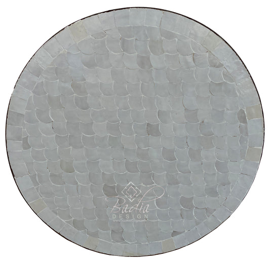 Intricately Designed Off White Round Tile Table Top