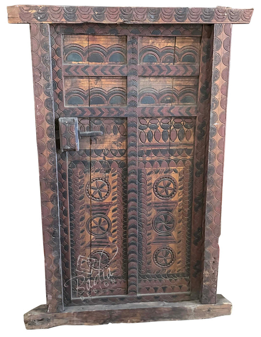 Moroccan Old Hand Carved Wooden Door