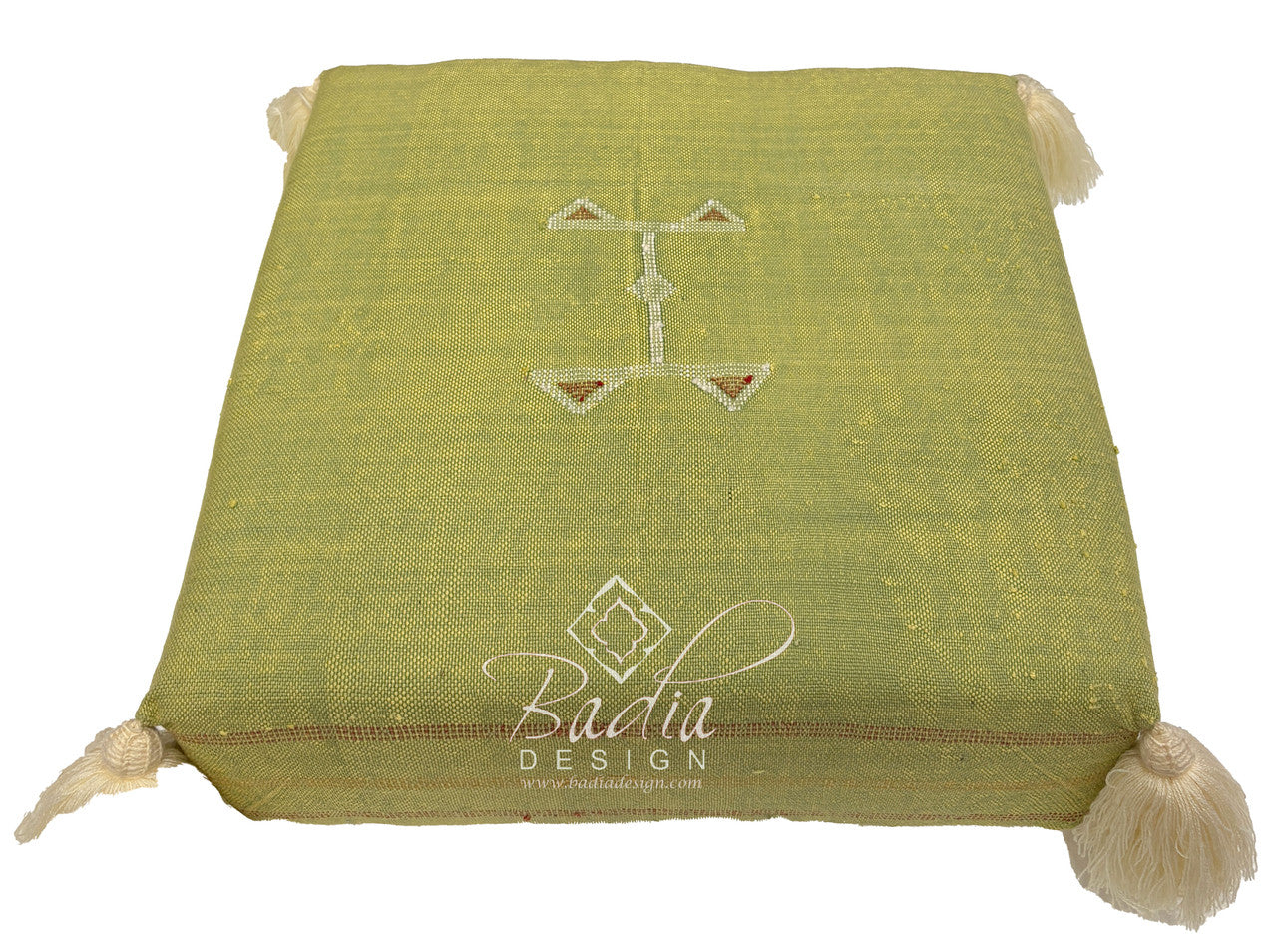 Olive Green Kilim Floor Cushion with Geometric Designs