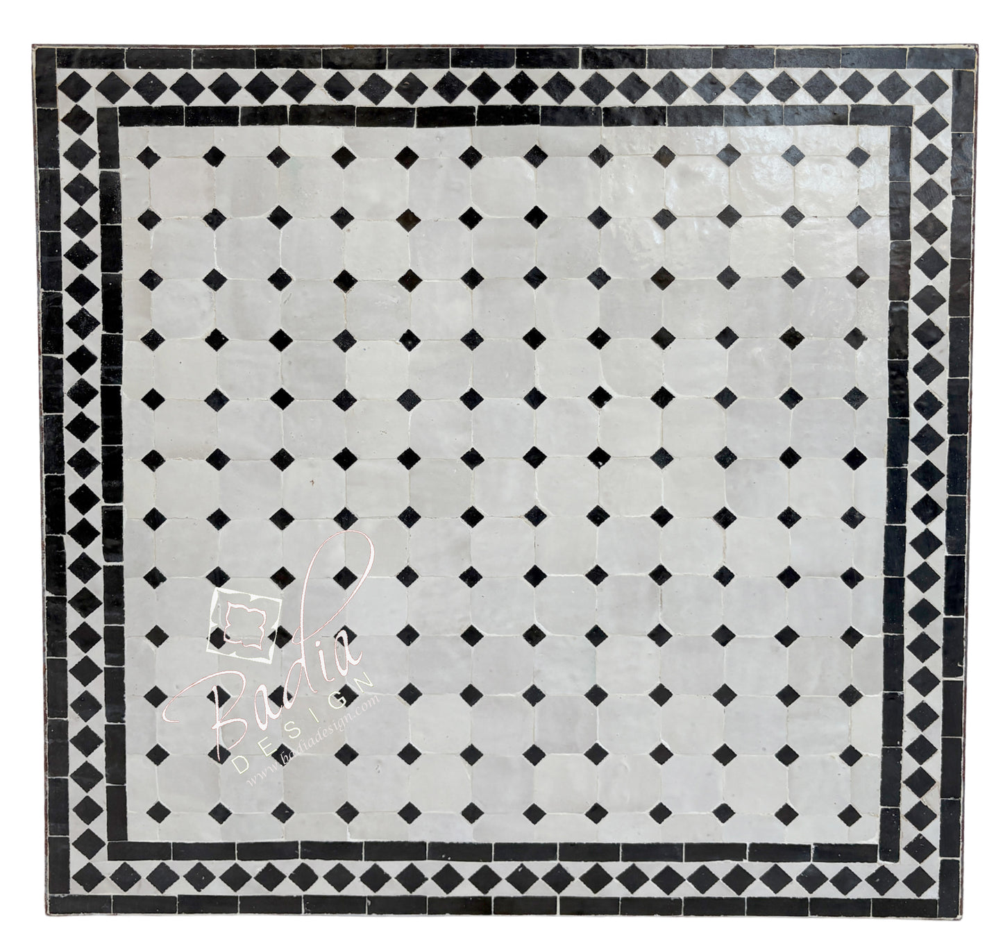 30 Inch Square Black and Off-White Tile Table Top