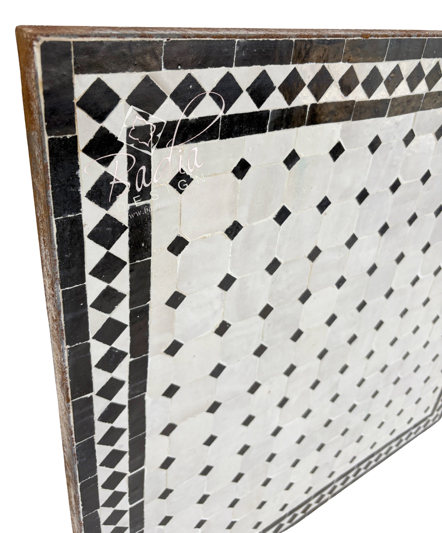 30 Inch Square Black and Off-White Tile Table Top