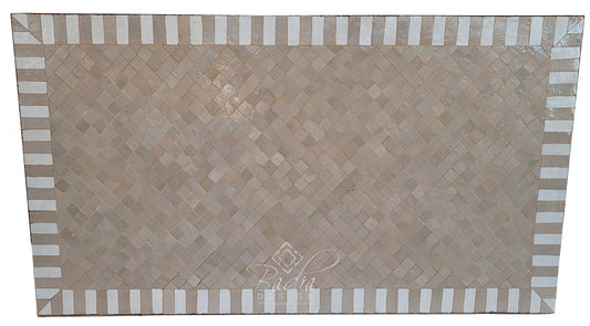 Beige Rectangular Shaped Intricately Designed Tile Table Top