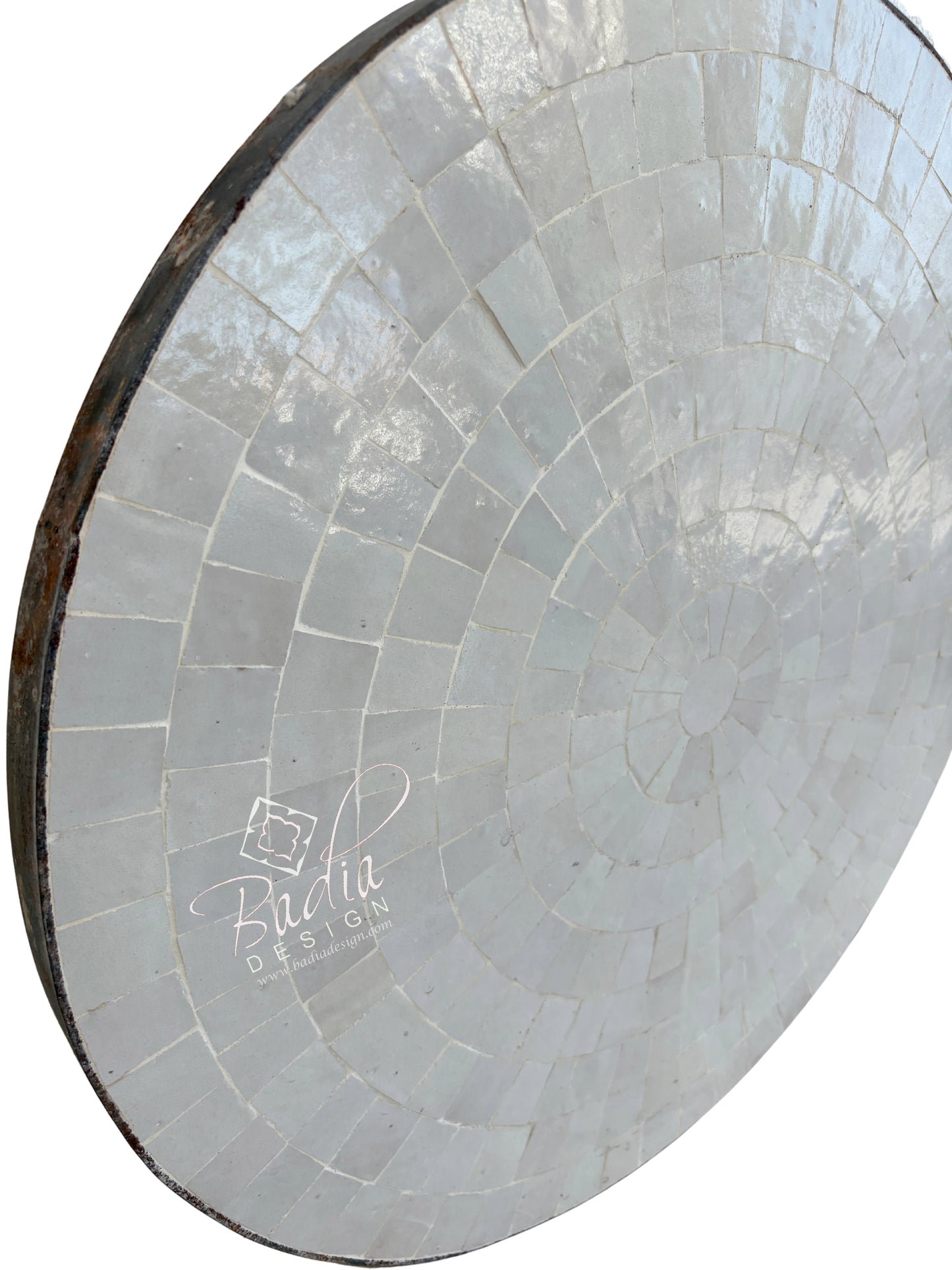 24 Inch Round White Multi-Shade Tile Table Top