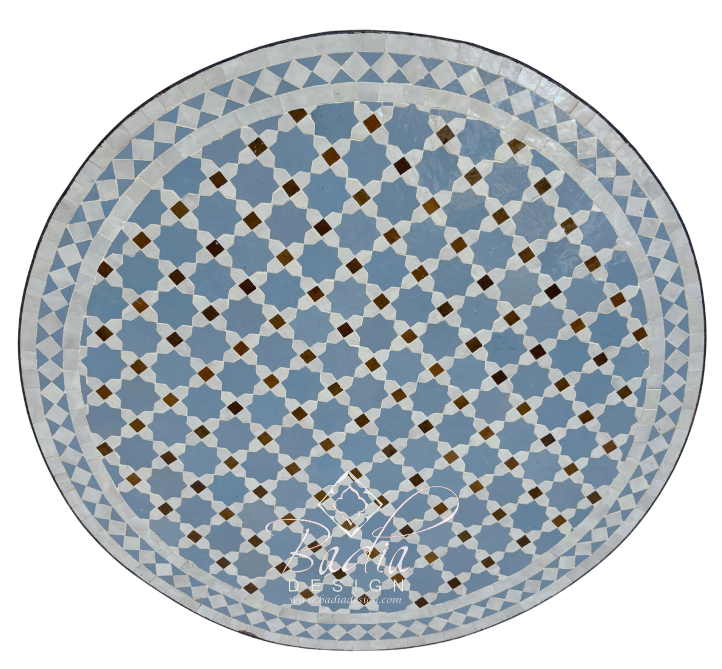 32 Inch Blue and White Tile Table Top