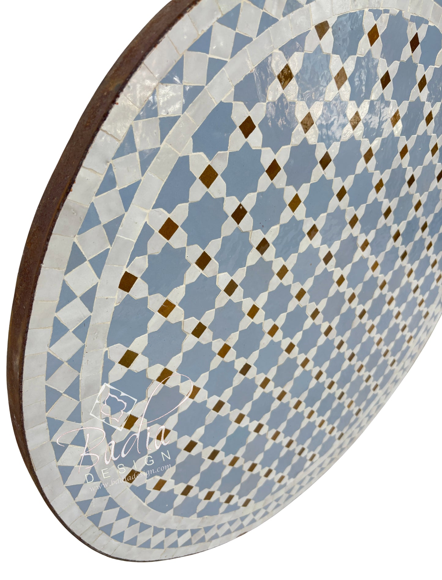 32 Inch Blue and White Tile Table Top