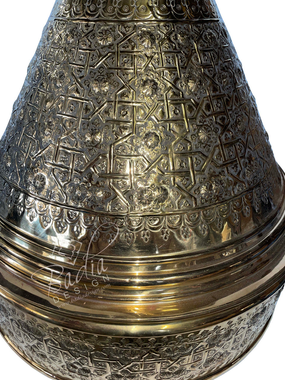 Large Hand Carved Embossed Brass Tajine