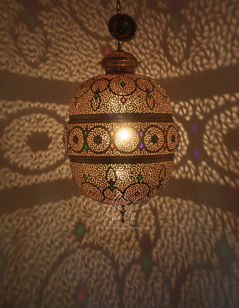 Brass Chandelier with Multi Color Glass Eyelets