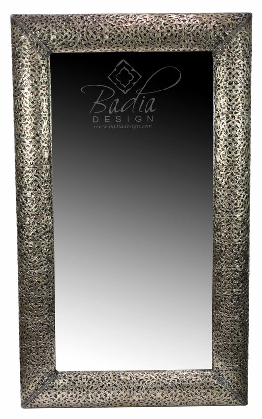 Moroccan Rectangular Shaped Embossed Silver Nickel Mirror