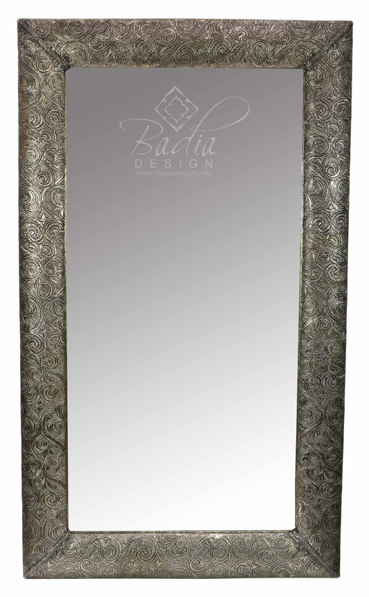 Moroccan Rectangular Embossed Silver Nickel Mirror