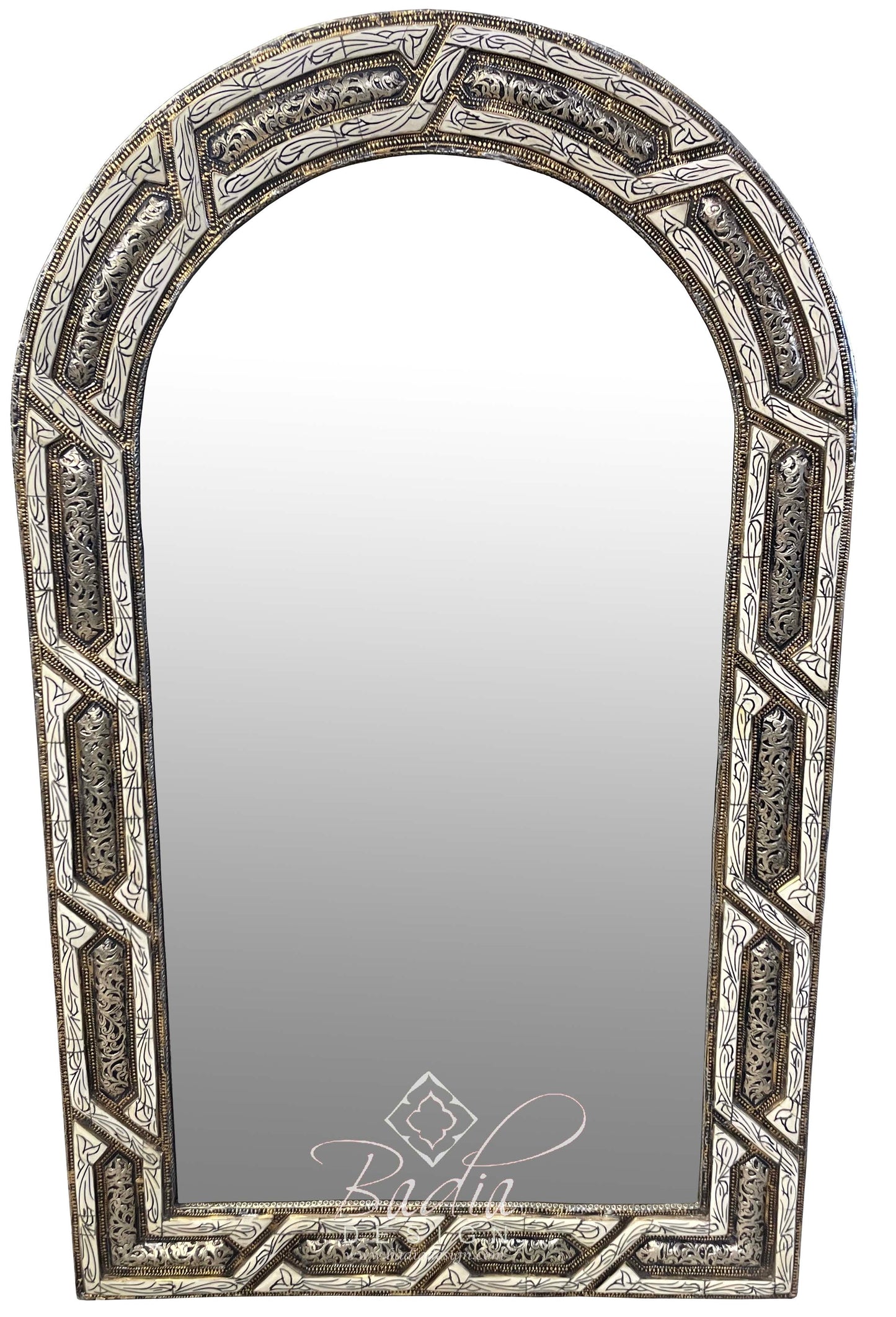 Rectangular Shaped Metal and White Bone Mirror